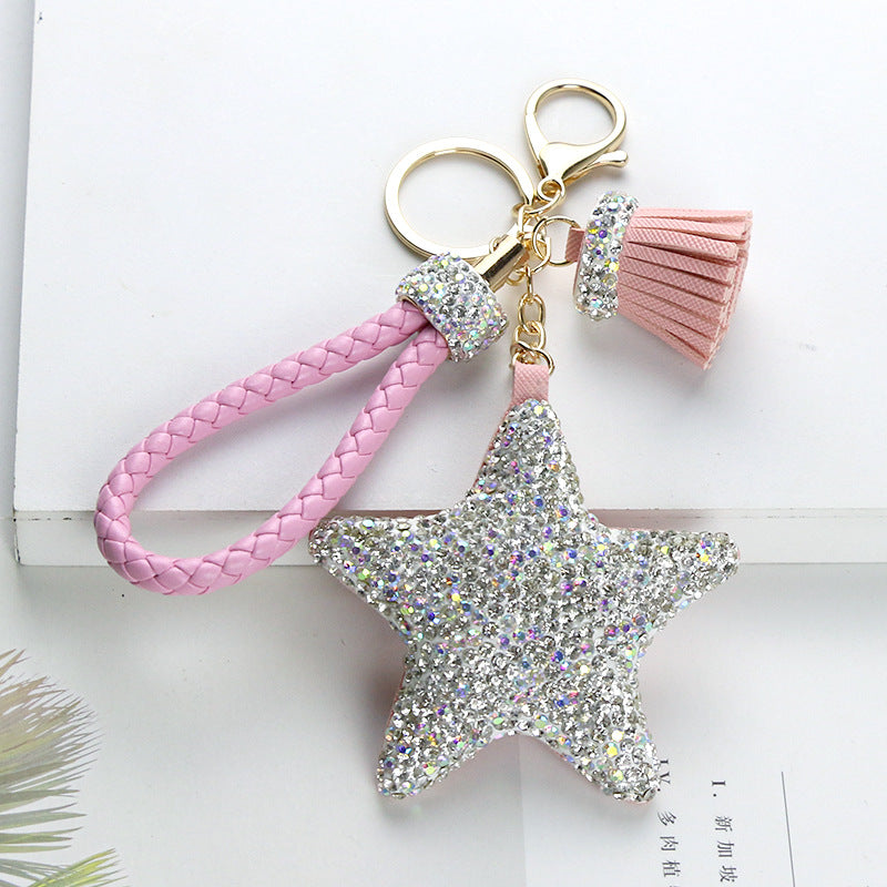 Wholesale Diamond Inlaid Pentagram Leather Key Ring